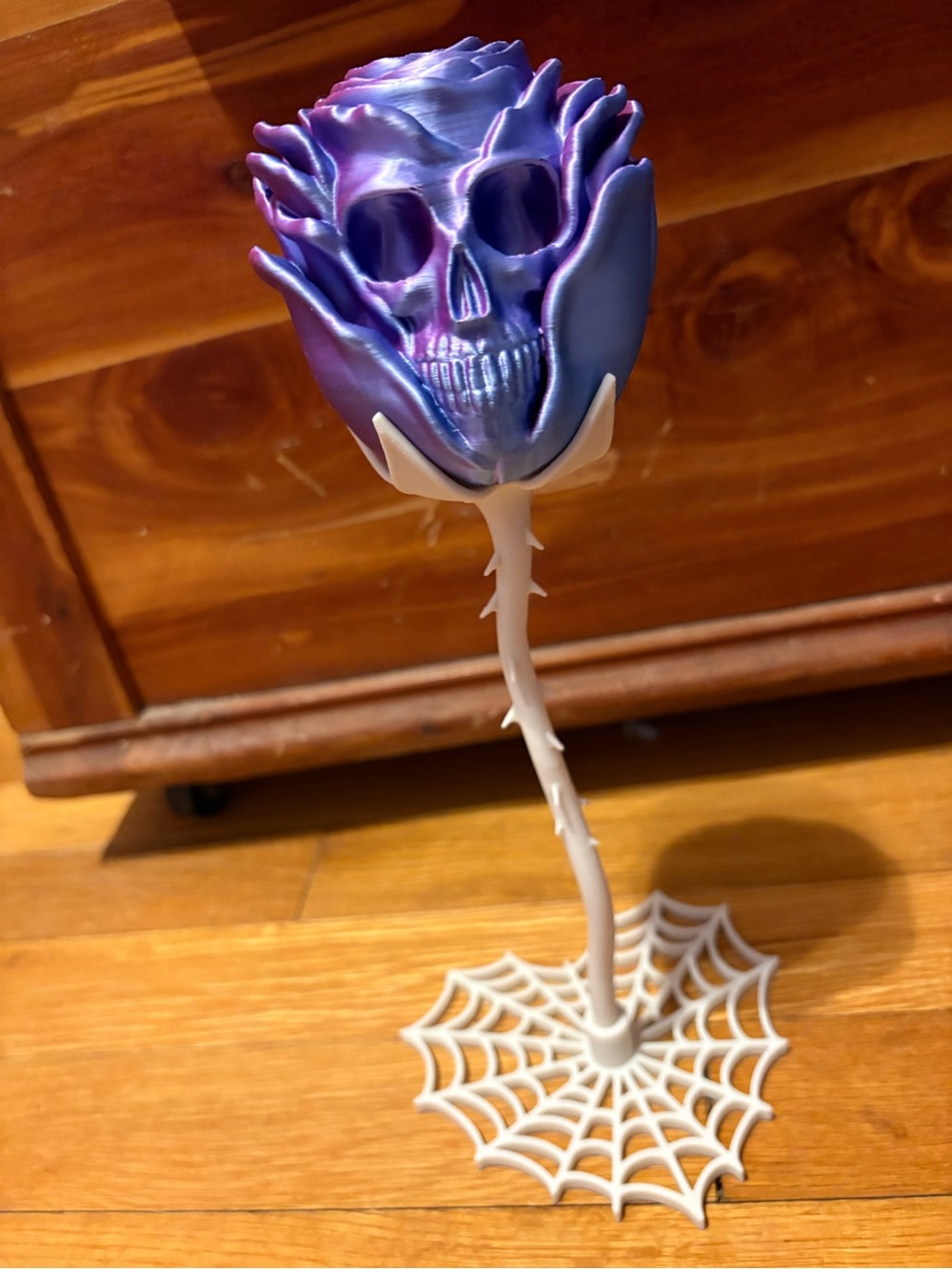 Purple Metallic Skull Rose Decor